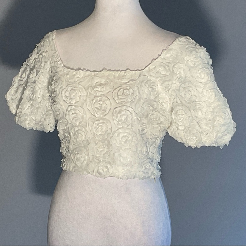 Julia by Love White Rosette Crop Top Puff Sleeve Bridal Event Size S - Picture 4 of 14